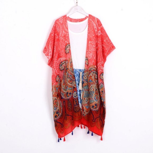 Kimonos,red paisley beach wrap,kimono,beachwear